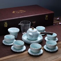 Green Porcelain Kung Fu Tea Suit Outdoor Portable Travel Tea Set Express Guest Cup Company Event LOGO Gift Customization