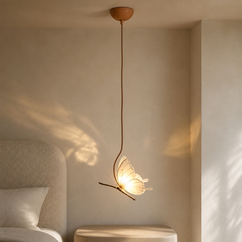 French-Style Soft Light Butterfly Wing Pendant Lamp Bedside Lamp Retro Dining Room Bedroom Ins Soft Light Ambiance Pendant Lamp