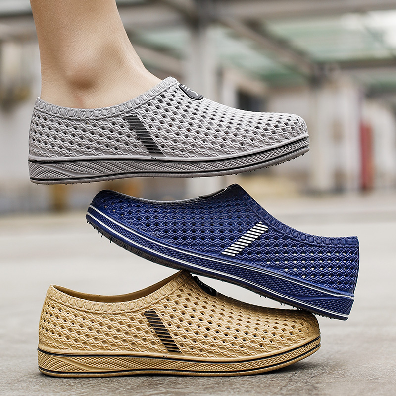 New summer men's hole shoes casual non-slip outer wear thick-soled bird's nest breathable men's mesh plastic soft-soled Baotou sandals