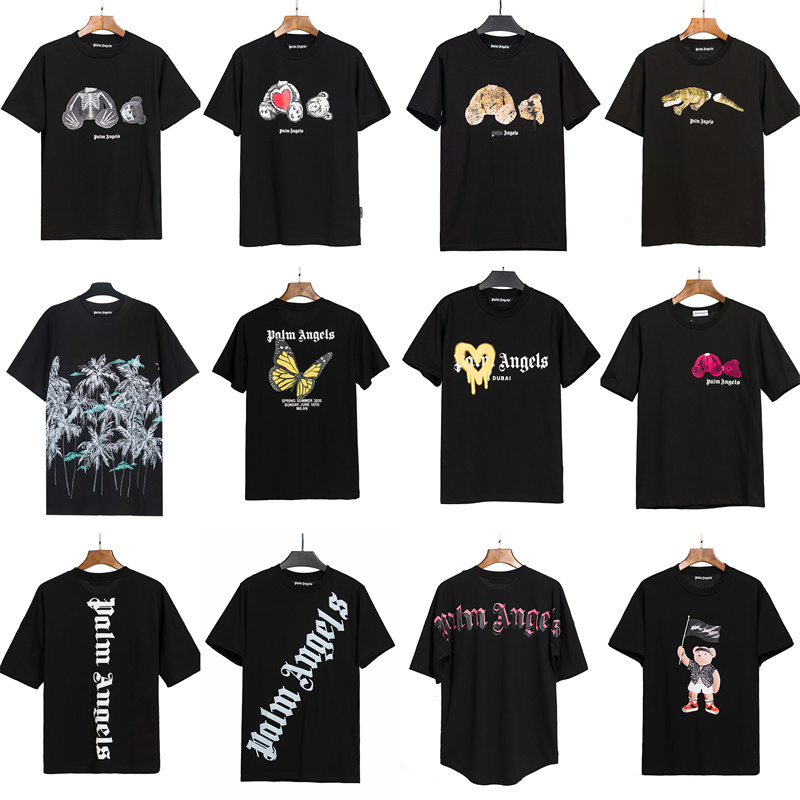 Correct Version Palm Angels Cross-Border Splash-Ink Letter Print Round Neck Short-Sleeve Loose-Fit In-Stock T-Shirt