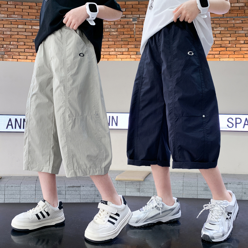 Boys' Summer Thin Cropped Pants 2026 New Children's Mid-Waist Casual Wide-Leg Pants Boys' Quick-Dry Cargo Pants Trendy Boys' Summer Thin Cropped Pants 2026 New Children's Mid-Waist Casual Wide-Leg Pants Boys' Quick-Dry Cargo Pants Trendy