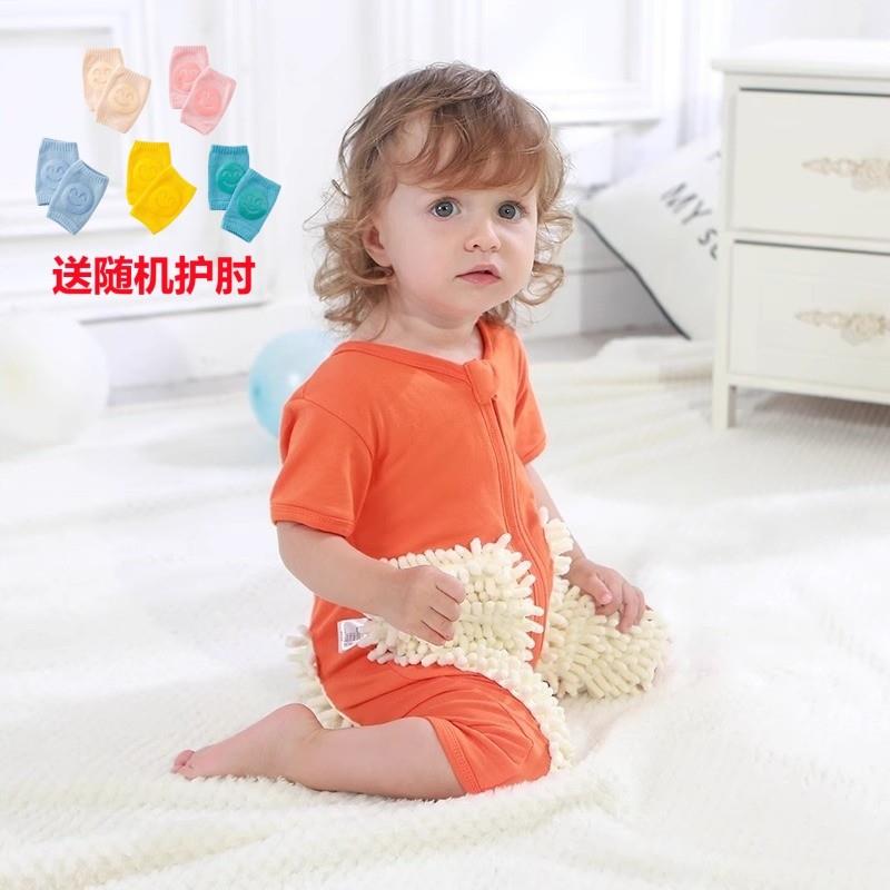 French Miweike Spring and Autumn Baby Crawling Clothes, Infant Anti-Dirt Jumpsuit, Coverall, Crawling Suit with Knee Pads