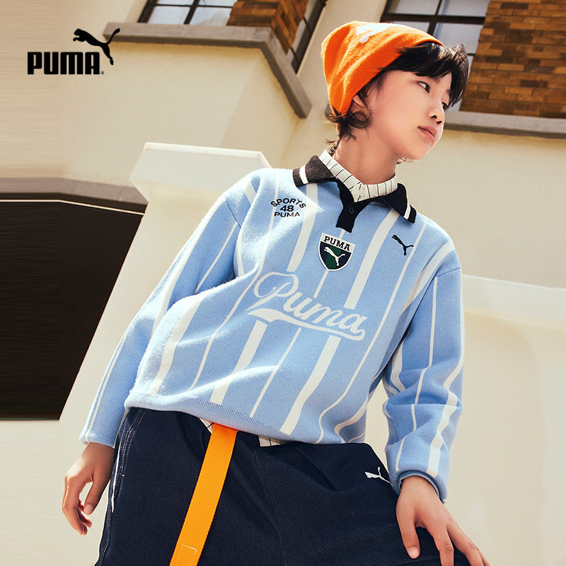 Puma Kidsren's Sweater New Style for Boys and Girls Polo Collar Contrast Stripesd Sweater Fashionable Sporty Knitwear