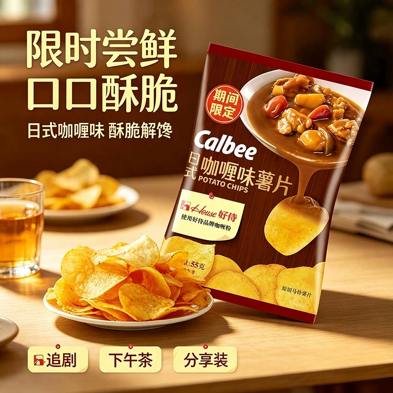 Calbee Japanese Curry Flavor Potato Chips Limited Edition Internet-Famous Snack for Binge-Watching, Ready-To-Eat Crispy Puff Snacks Calbee Japanese Curry Flavor Potato Chips Limited Edition Internet-Famous Snack for Binge-Watching, Ready-To-Eat Crispy Puff Snacks