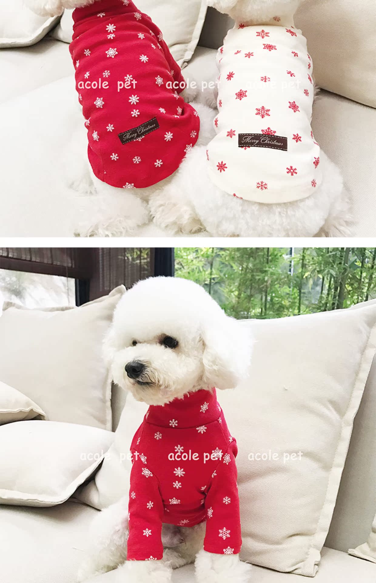 Hai mảnh của mùa đông mới bông cao cổ Giáng sinh bông tuyết chạm đáy Teddy gấu chó mèo quần áo thú cưng - Quần áo & phụ kiện thú cưng áo cho chó phốc