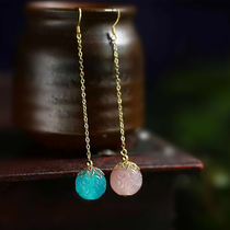 Noisy 7nows | Yuan Qi hard candy * Two-color design Tianhe stone powder Crystal back pattern beads old silver earring