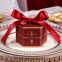 Ретро -винная красная шестигранальная коробка+винная красная лента