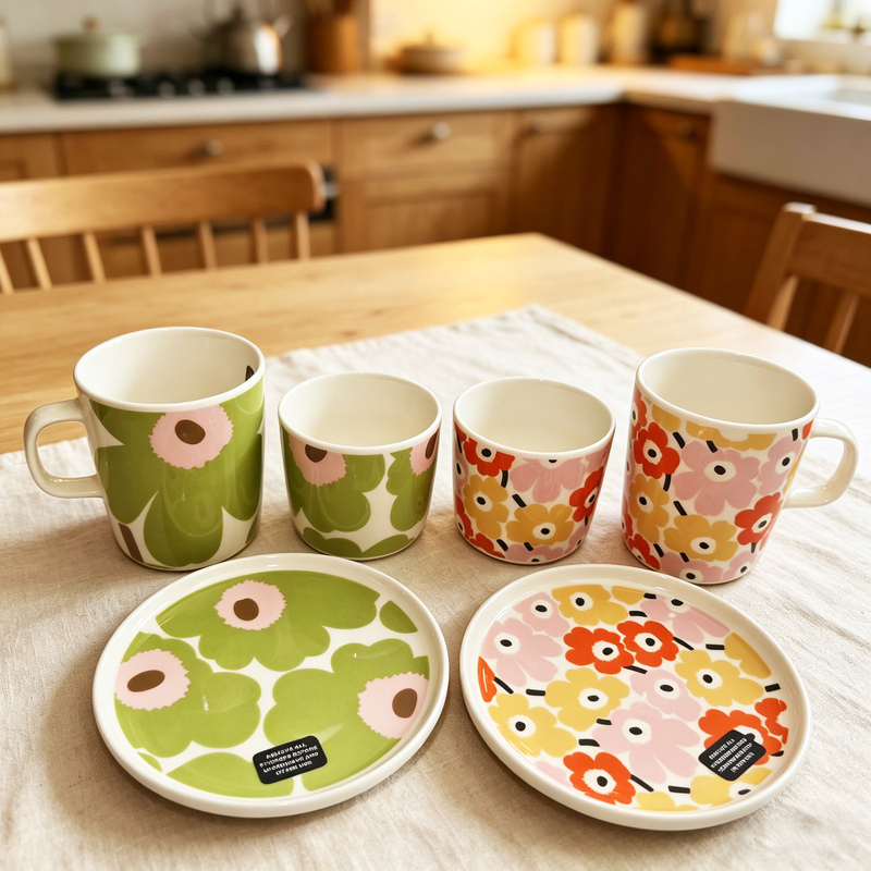 2026 Spring New Product Marimekko Japan Limited Edition Pink Orange Yellow Flower/Green Flower Pink Core Handheld Marker Disc