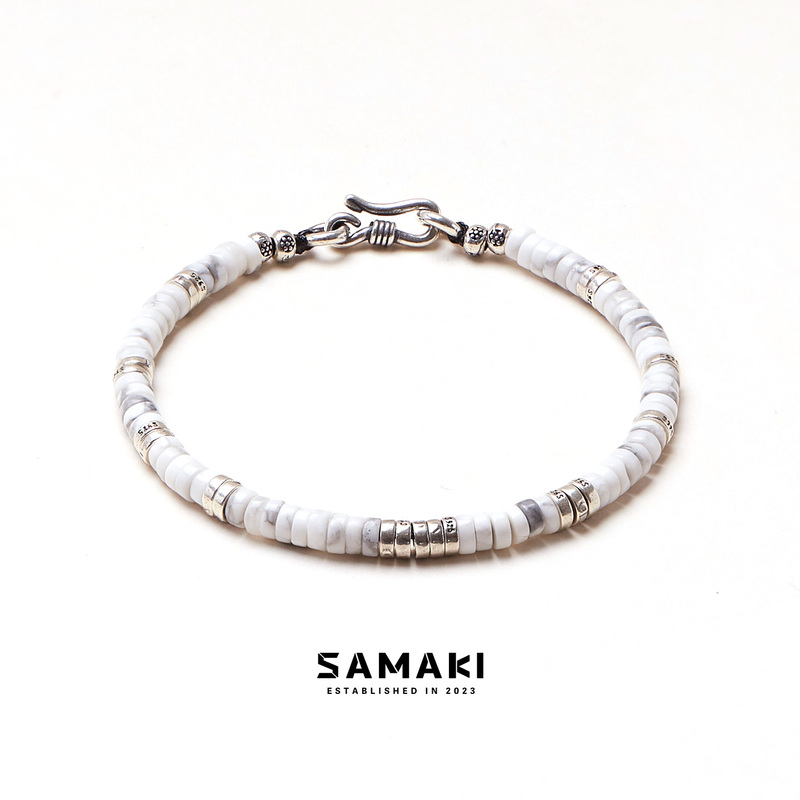 S262 White Samaki Natural White Turquoise S925 Silver Bracelet for Men and Women, Niche Stylish Trendy Silver Bracelet S262 White Samaki Natural White Turquoise S925 Silver Bracelet for Men and Women, Niche Stylish Trendy Silver Bracelet