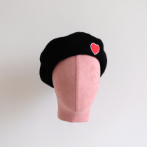 Wool black love cute girl beret female autumn and winter Korean fashion pumpkin hat retro student Bud hat