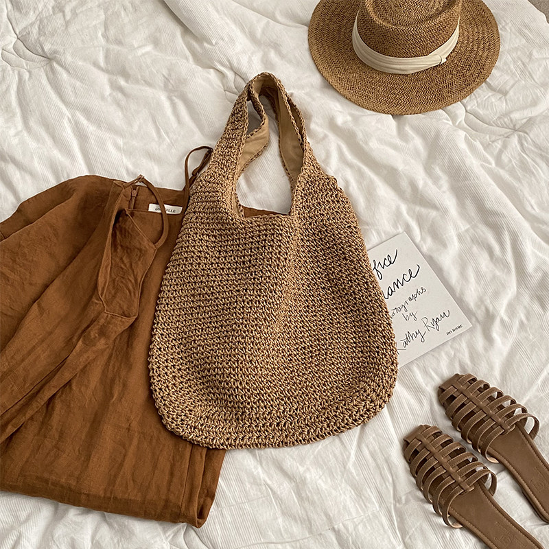 Side CM Large Capacity Single Shoulder Crossbody Straw Bag for Women, Summer Canvas Beach Bag for Vacation, Woven Straw Handbag - Thumbnail 3