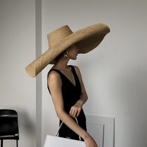 Curled raffia weave big along the sun hat children summer beach beach hat Sun sunscreen oversized brim straw hat