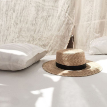 European and American British flat top hat female Joker sunscreen sunshade seaside beach hat holiday catwalk straw hat