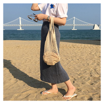 Korea ins net pocket hollowed-out fruit eco-friendly shopping bag woven handbag seaside holiday beach fishing nets bag