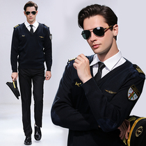 New flight suit winter imitation cardigan sweater sweater sweater captains suit V-neck wool vest aviation uniform