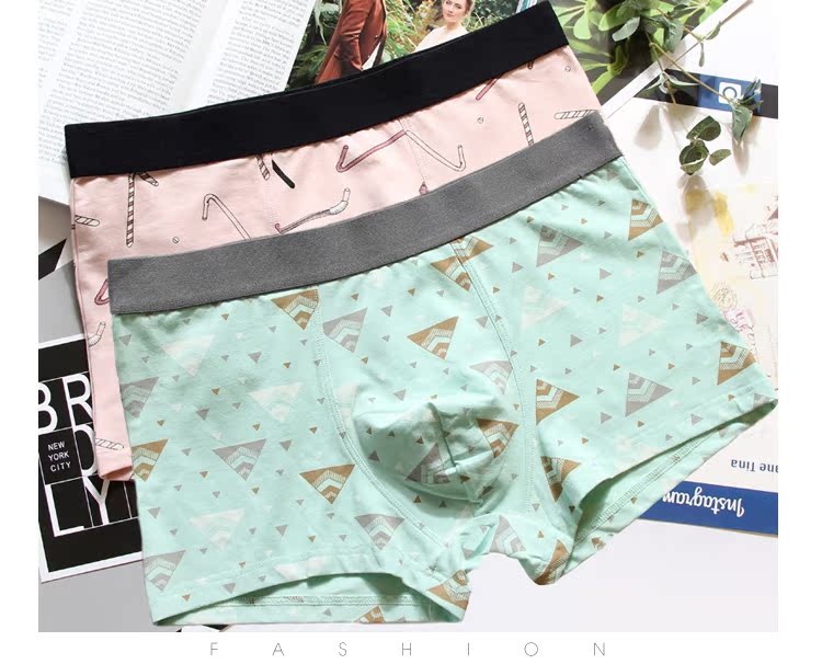 Hai hộp quần lót nam thanh niên thủy thủ nam võ sĩ mid-eo cotton vải thoáng khí bốn góc quần dưới - Vòng eo thấp sịp nam cỡ lớn