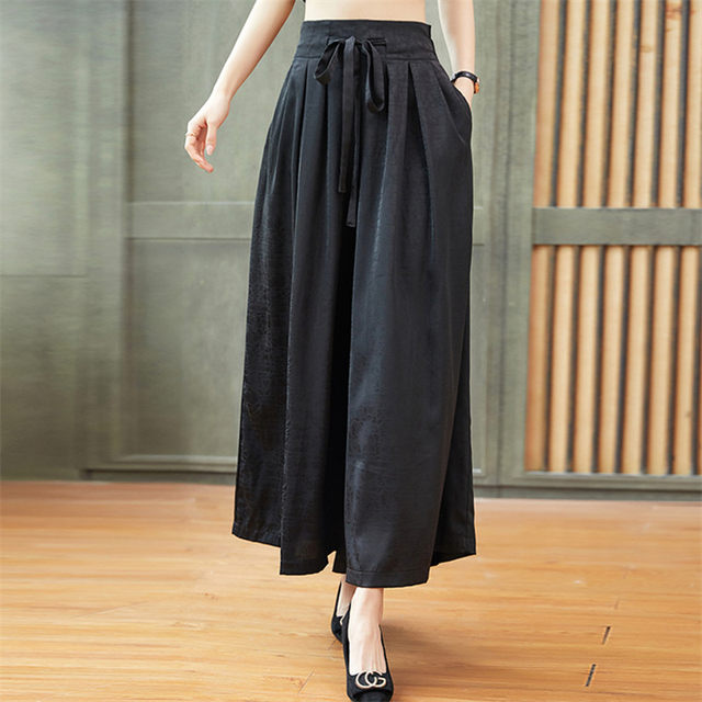 Xiangyun yarn silk wide-leg pants women's summer thin section casual nine-point hakama dance loose large-size mulberry silk skirt pants