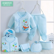 Quần áo trẻ sơ sinh cotton hộp quà tặng 0-3 tháng 7 miếng đặt mùa xuân và mùa thu và mùa đông cho bé sơ sinh quần áo ấm