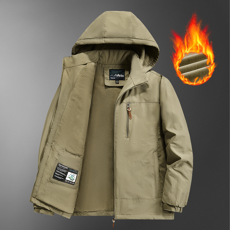 Men's Autumn and Winter Outdoor Cotton Jacket, Casual Windproof, Fleece-Lined, Waterproof, Detachable Hood, Thickened Coat, Cotton-Padded Jacket
