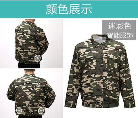 Nam mùa hè công trường xây dựng công nhân xưởng làm việc ngụy trang sạc điện lạnh làm mát điều hòa không khí quần áo có quạt Quần áo đi làm đồng phục lao động áo gile bảo hộ đẹp