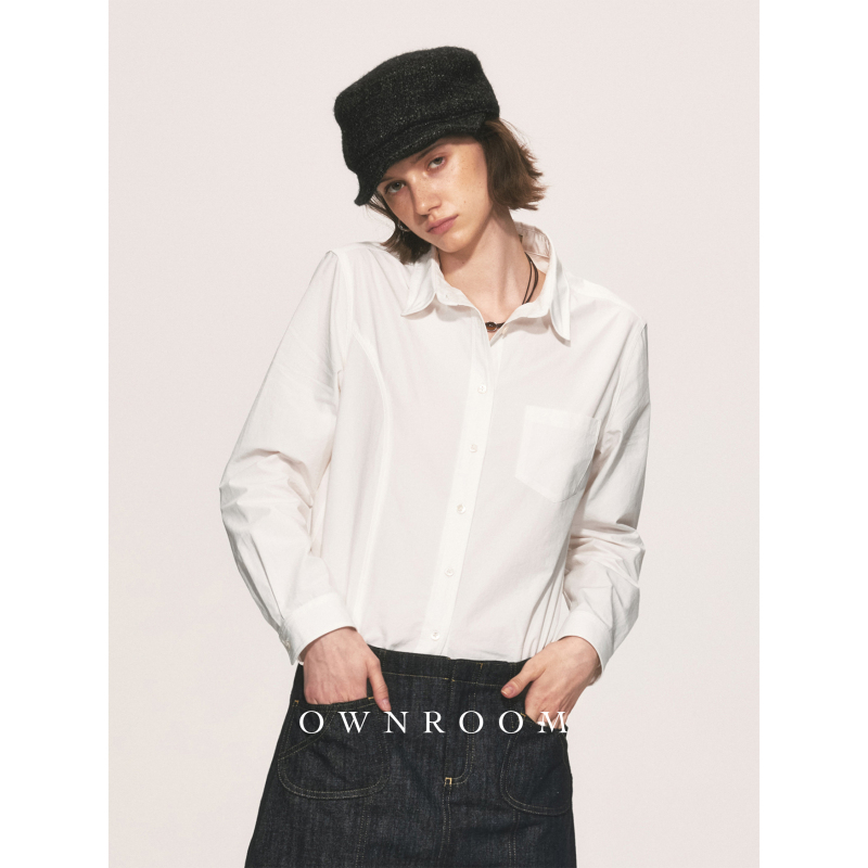 [in Stock] Omi Long-Staple Cotton Asymmetrical Design Versatile Aluminum Wire Collar Slim-Fit White Shirt