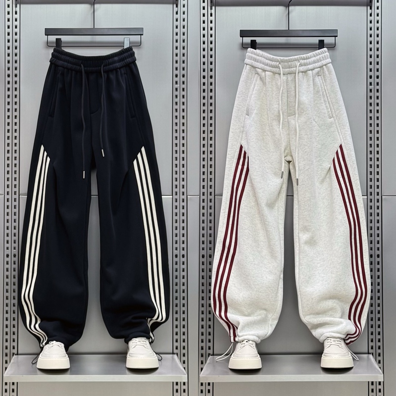 Spring and Summer New Retro Sports Style Three-Stripe Sweatpants for Men, Loose Casual Straight-Leg Youthful Trendy Wide-Leg Pants