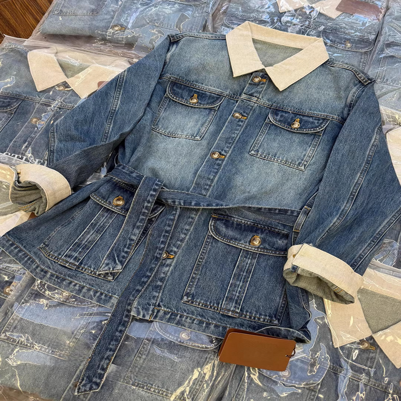 Vintage Denim Jacket for Women, 2026 Spring New Style, High-End Old Money Style, Mid-Length, Waist-Cinching Workwear Jacket