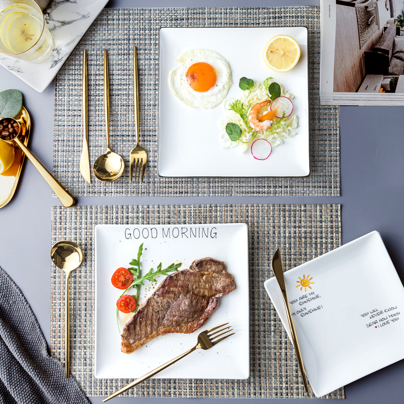 Steak Dishes Western-style Home Knife Fork Sets Ceramic Spaghetti Western Dining Tray Shake Soundnet Red Cutlery Quadrilateral Dish