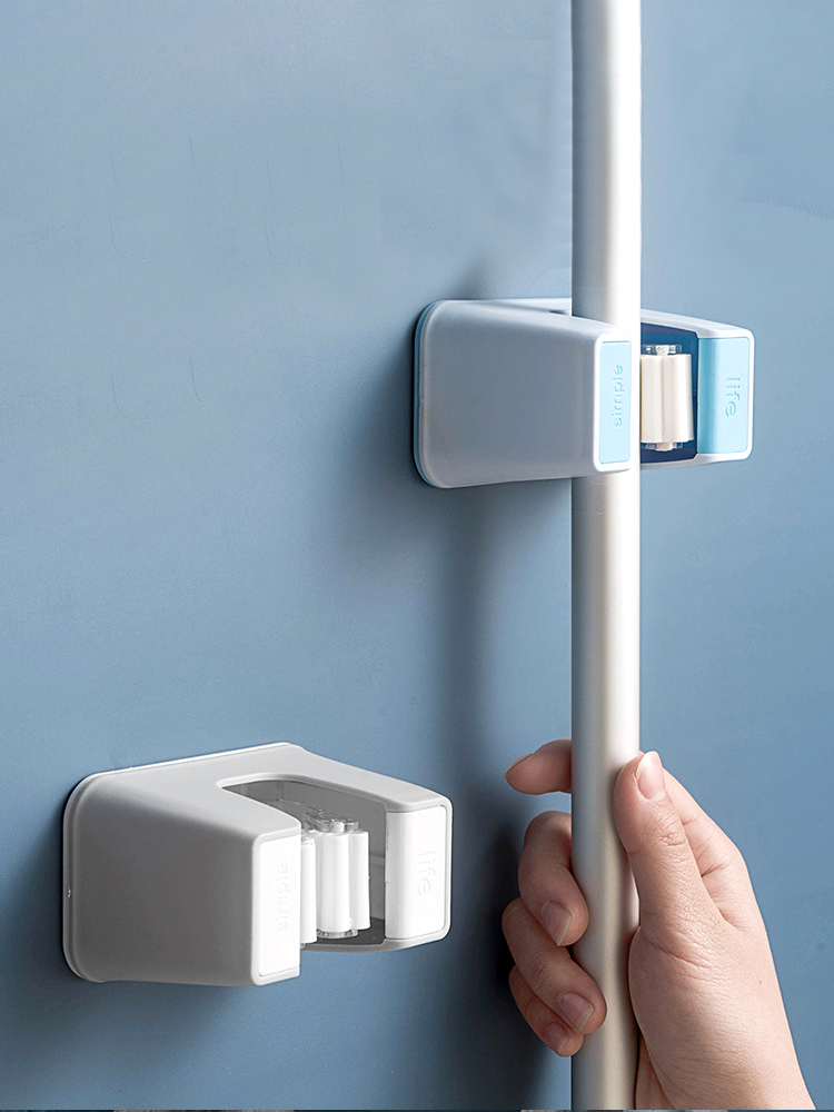 Mop hook punch-free strong wall hanging powder room bathroom fixed hook clip holder Snap seat Mop storage shelf