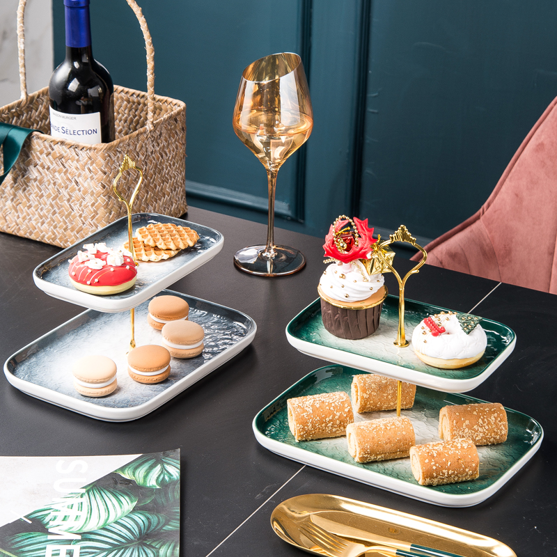 Cake Pan Dessert Swing Table Double depository Ceramics Home Living Room Net Red Lower Afternoon Tea Pastry Fruit Count Heart Racks