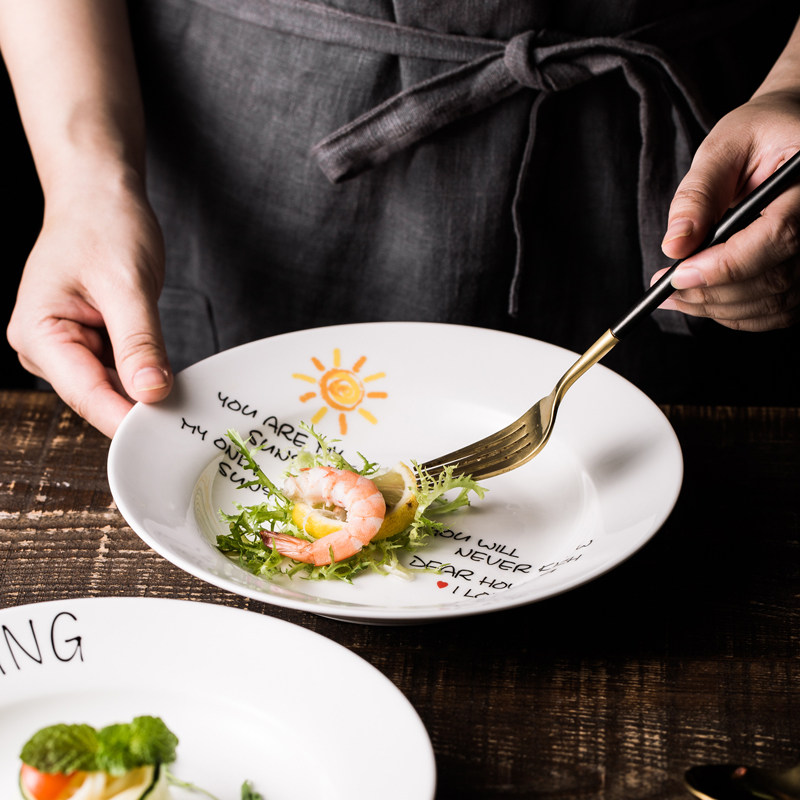 Good looking breakfast dishes Shake Creativity Net Red home Ceramic Cutlery Straw Hat Bowls Pasta Western Dining Tray