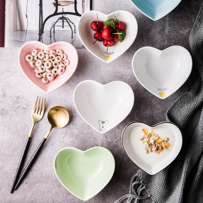 Creative Loving Bowl Nordic Ceramic Lovers Individuality Double Leather Milk Steamed Egg Fruit Salad Dessert Peach Heart Type Home
