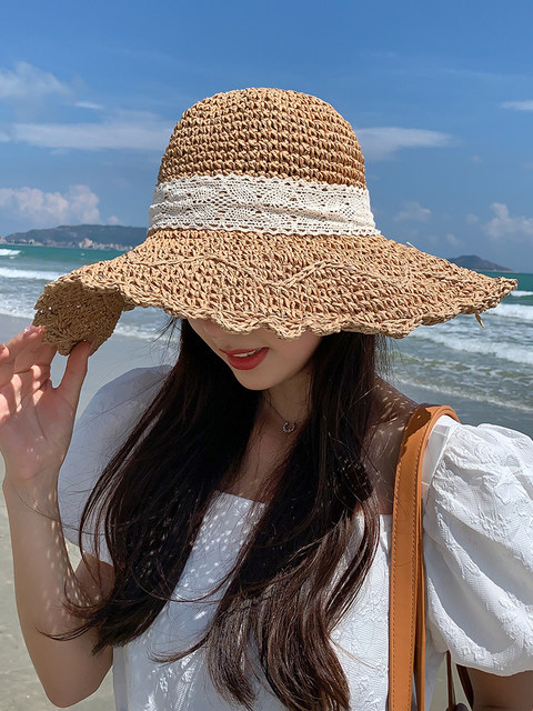 Straw hat women's summer sun protection super large brim sun hat beach seaside vacation sun hat foldable hat tide