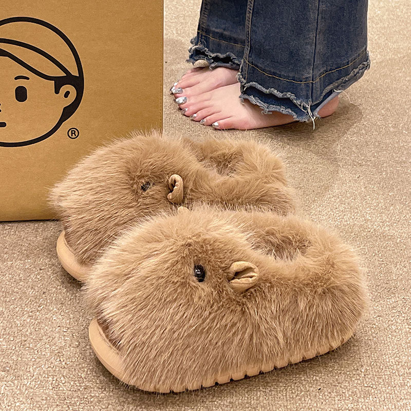 Women's Winter Slippers with Heel, 2026 New Cute Puffer Design, Indoor Non-Slip Plush Warm Cotton Shoes for Home Use