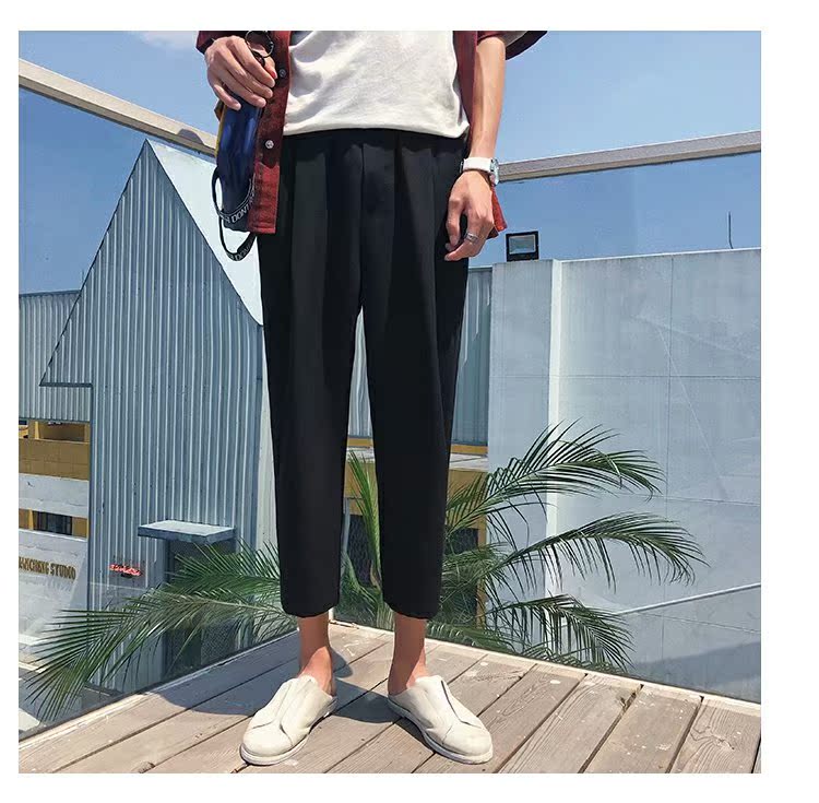Quần Ulzzang nam phiên bản Hàn Quốc xu hướng 9 quần Hong Kong gió ins quần giản dị nghệ thuật nhỏ tươi lỏng 9 quần quần áo nam đẹp