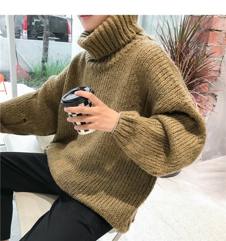 Áo len cổ cao nam phiên bản Hàn Quốc của xu hướng mùa đông lỗ sinh viên bf Phong cách áo len lỏng lẻo của cặp đôi mẫu quần áo thủy triều áo khoác len