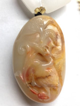 Rivermill Jade playful pine crane Yanyan single-sided carved pendant 3*5cm with Jade chain