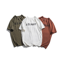  Summer American retro US NAVY heavy cotton T-shirt loose round neck short-sleeved sports T-shirt men and women national trend