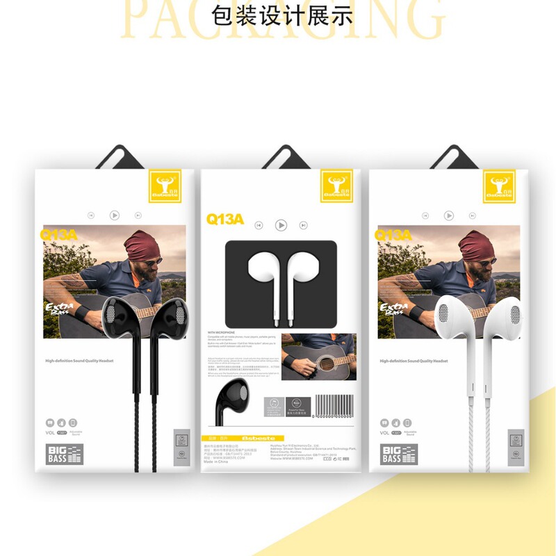 Wired Round-Hole Headphones Q13A Semi-In-Ear High-Quality Gaming Headphones Suitable for Oppo, Huawei, Xiaomi