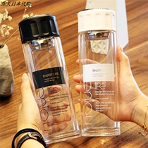 Japan GP double-layer thickened heat-resistant glass water cup men and women can carry the lid cup and carry the lemon cup