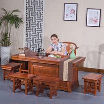 New Chinese tea table chair combined solid wood power tea with suit table integrated bubble small tea table household brief tea table