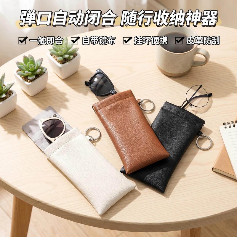 Simple Spring-Loaded Glasses Pouch with Lens Cloth, Automatic Closing Sunglasses Case, Portable Sunglasses Velvet Pouch Simple Spring-Loaded Glasses Pouch with Lens Cloth, Automatic Closing Sunglasses Case, Portable Sunglasses Velvet Pouch