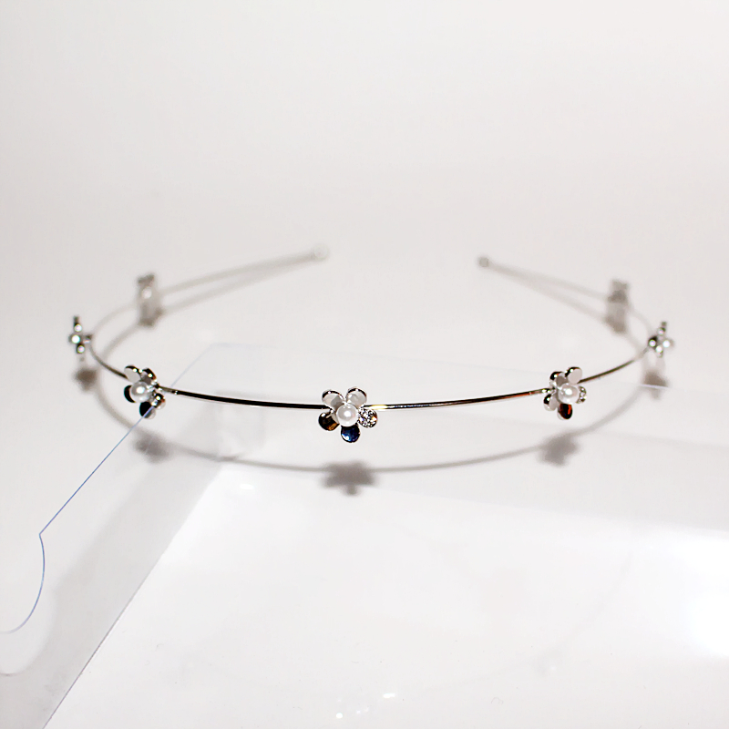 Japan Korean pearl flowers metal hair stirrup inlaid with water drill sweet and fine hair clip brief retro headwear Femininity Hair Stirrup