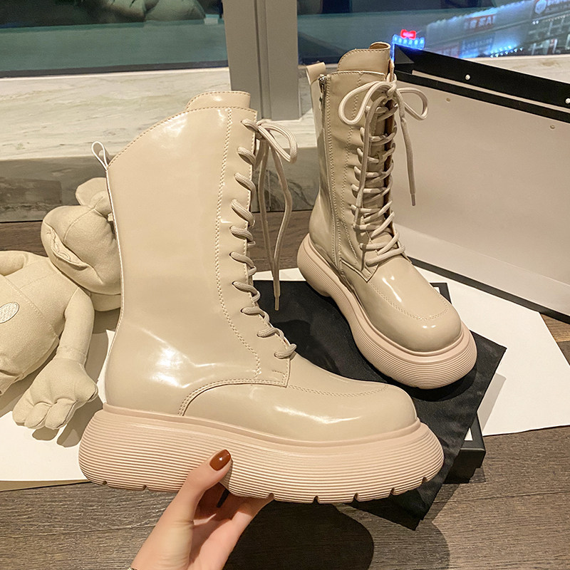 Huge comfortable ~ comfortable fried net red thick-soled Chelsea boots mid-tube Martin boots women's boots