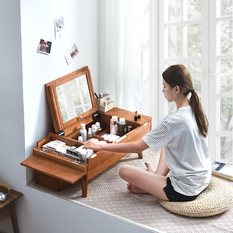 Floating window makeup table in one bedroom modern miniature tatami small household solid wood mini-dressing table
