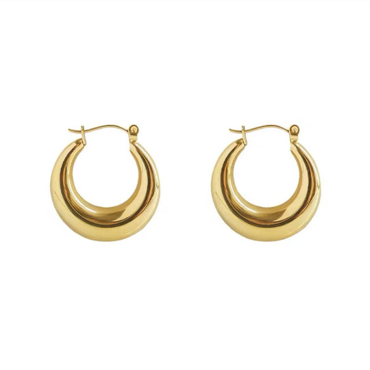 Must-Have European and American Style Brass Gold-Plated Oval Earrings, Ins Cool Hip-Hop Fashionable Personality Hollow Hoop Earrings