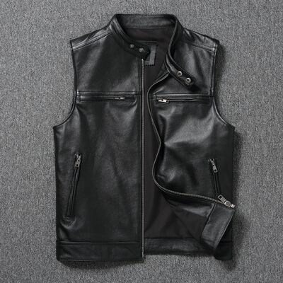 Autumn new top-grain cowhide motorcycle, motorcycle vest, leather vest, men's genuine leather jacket, sleeveless leather jacket