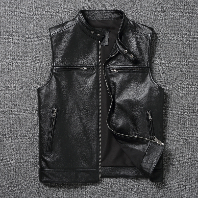 Autumn New Style First-Layer Cowhide Motorcycle Vest Men's Genuine Leather Sleeveless Leather Jacket
