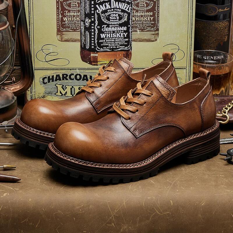 Derby Shoes Men's Fashionable Lightweight Casual Business Leather Shoes Versatile Trendy Commuting Thick-Soled Lace-Up Work Shoes E321