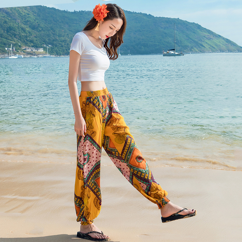 Bohemian Style Pants Thai Ethnic Style Pants Women's Cotton Lantern Pants Loose Large Size Yoga Harem Pants Summer Bohemian Style Pants Thai Ethnic Style Pants Women's Cotton Lantern Pants Loose Large Size Yoga Harem Pants Summer